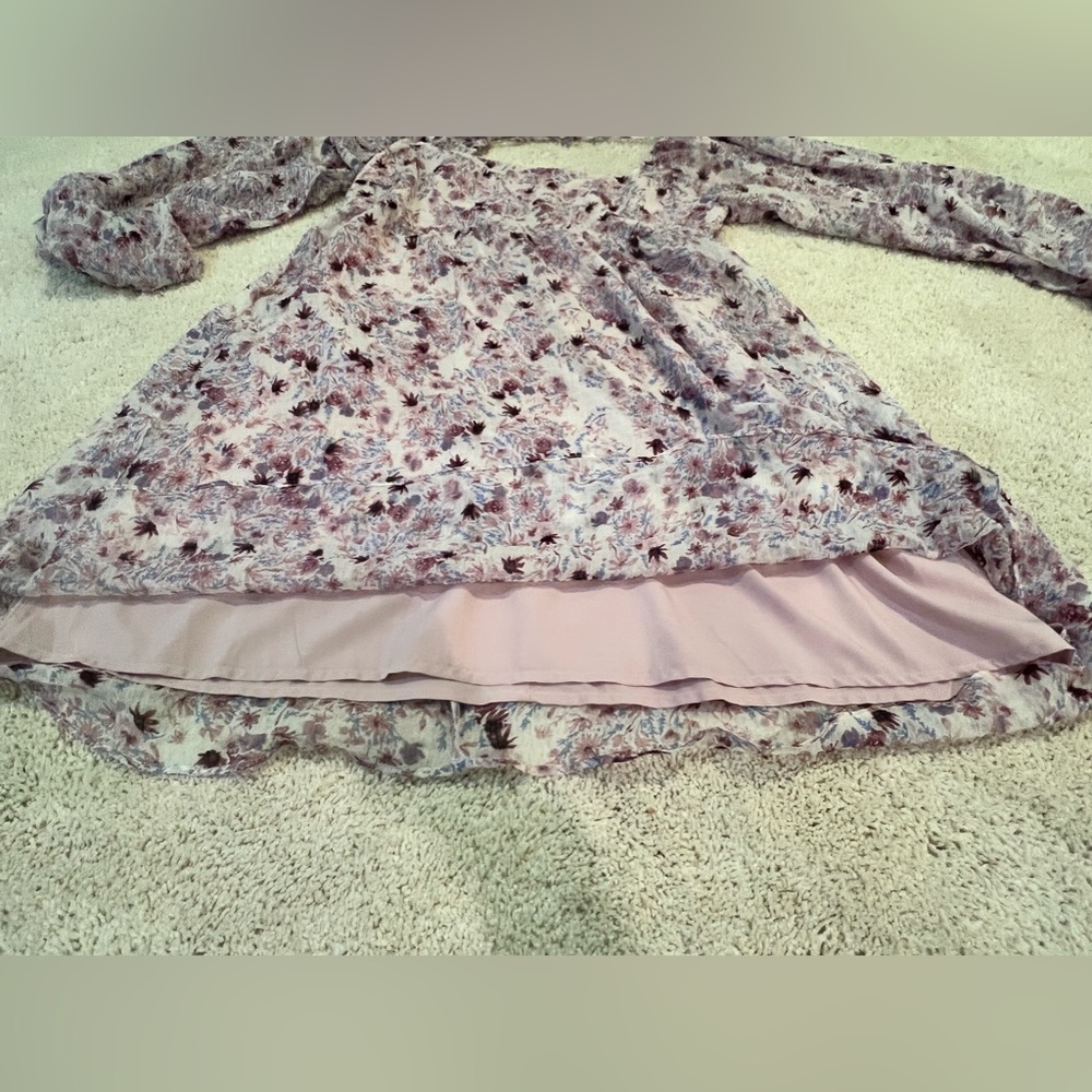 Lucy Paris Purple Floral Bohemian Long Sleeve Mini Sundress Size Medium - Picture 7 of 7